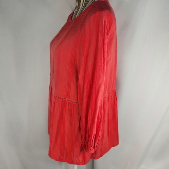 Fever Coral Quatro St Long Sleeve BOHO Ladder Lace Accents Top Size Small - Picture 4 of 10